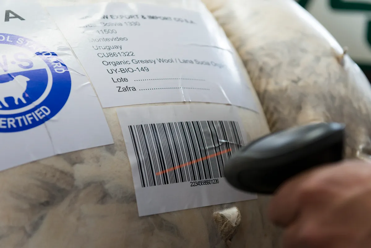 Certified wool bale being scanned for traceability