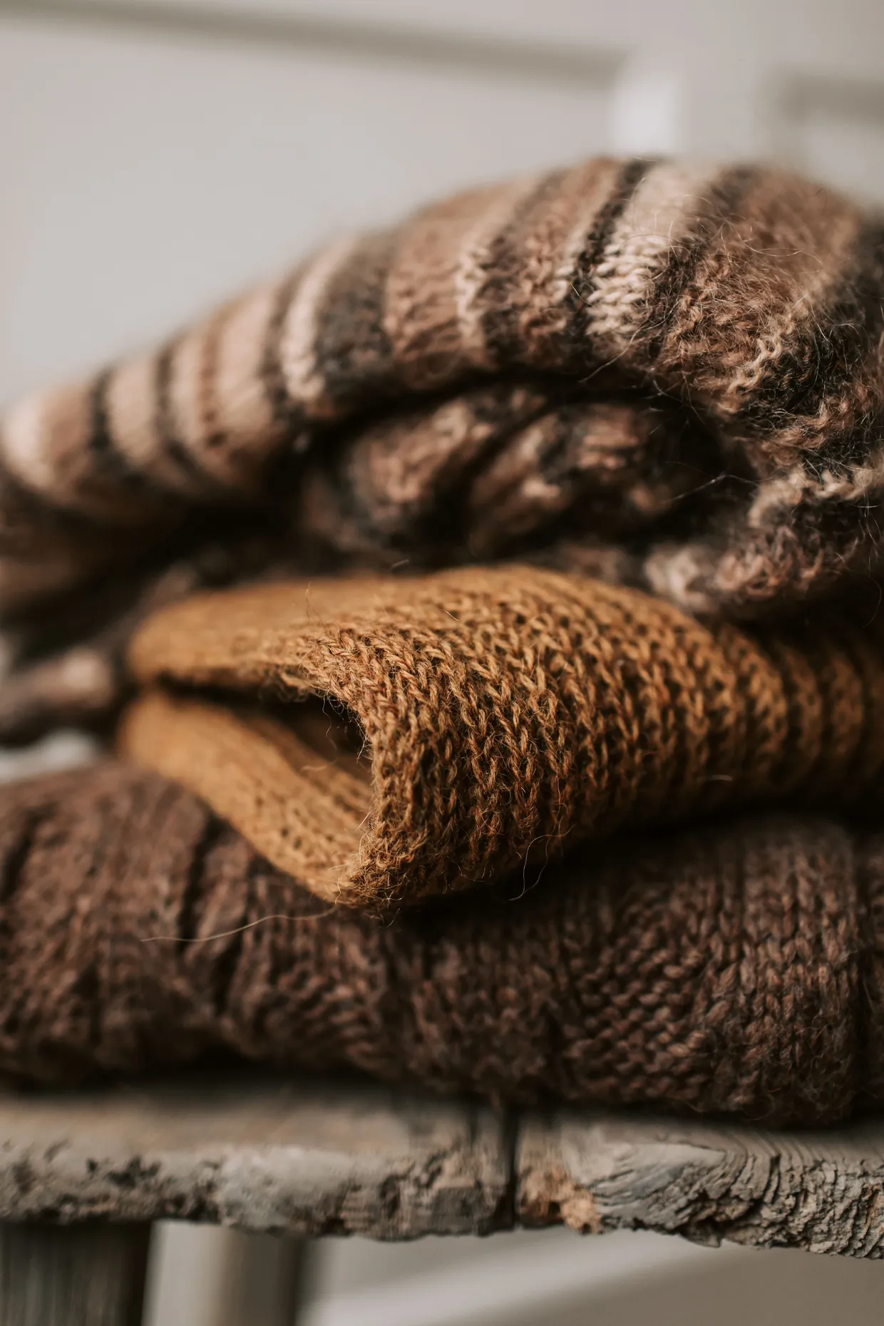 Stack of finished wool knitwear