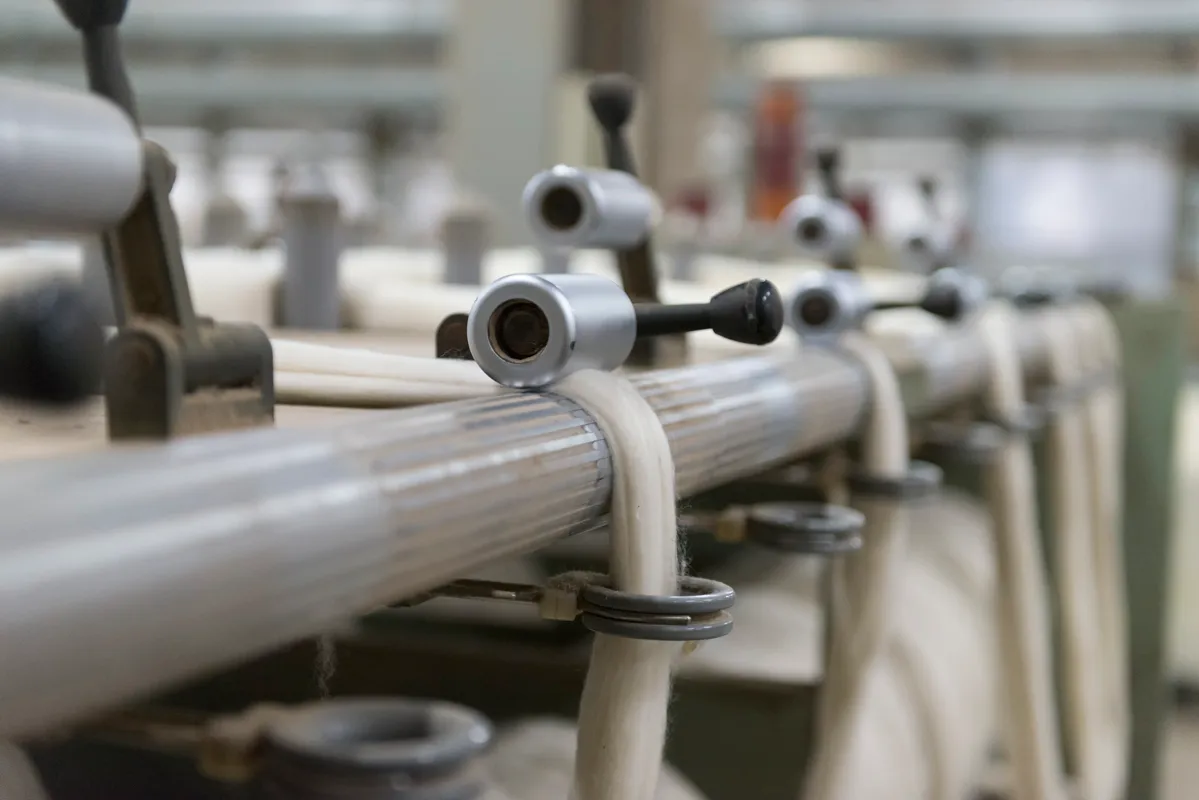 Wool yarn on a spinning frame