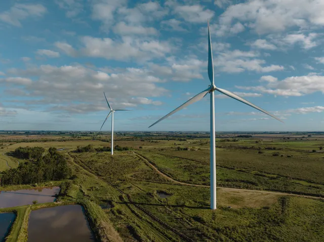 Wind turbines above the mill grounds